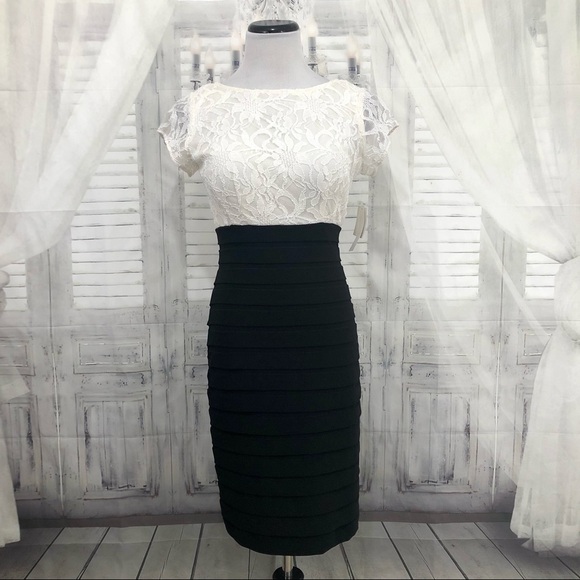 Simply Liliana Dresses & Skirts - Simply Liliana Size 4 Dress Ivory Black Fitted Cap Sleeve Open Back Formal